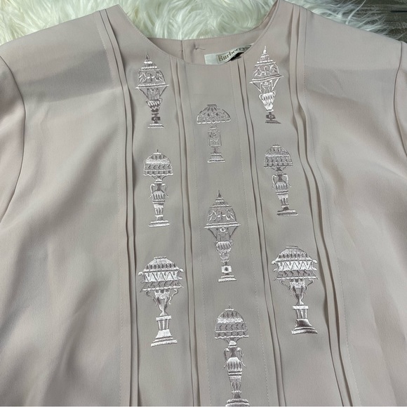 Burberry Vintage Embroidered Blouse Pale Pink Size 7 - Picture 3 of 7